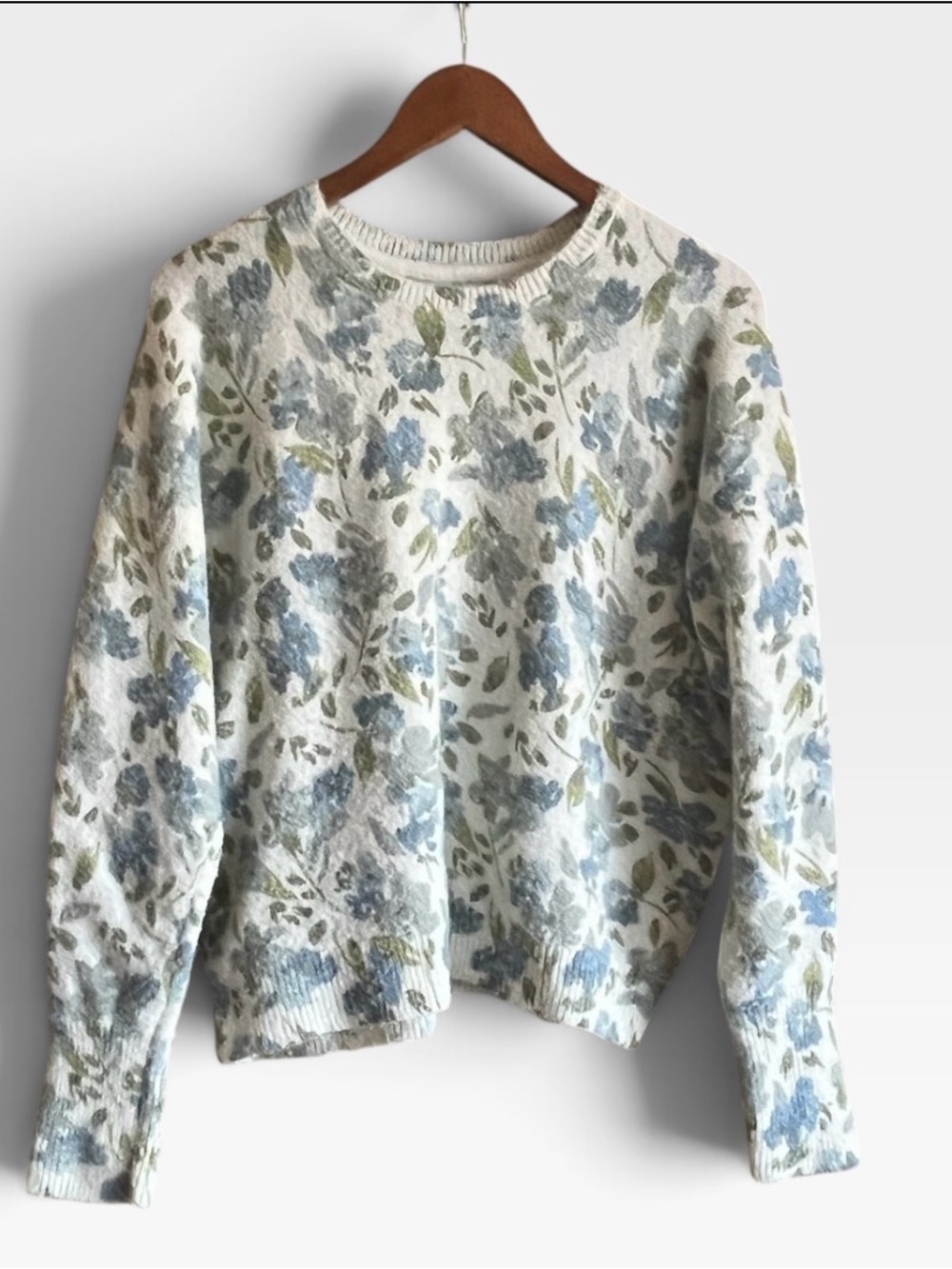 Joie Floral Crew Sweater in Blue and Cream